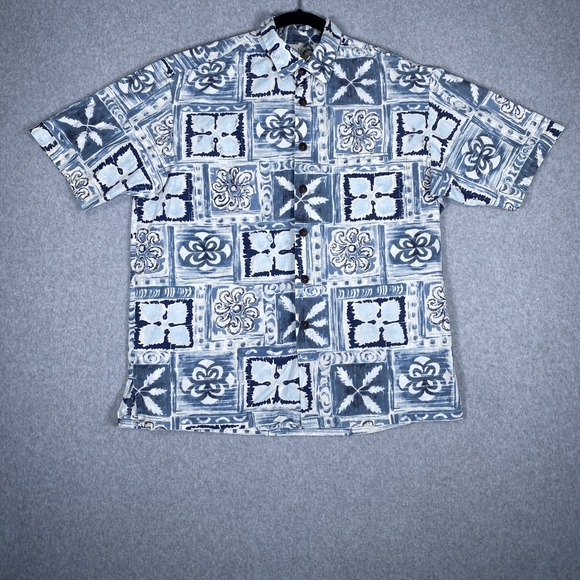 Kahala Other - Kahala Button Up Shirt Mens Large Blue Geometric Floral Cotton Hawaii Made